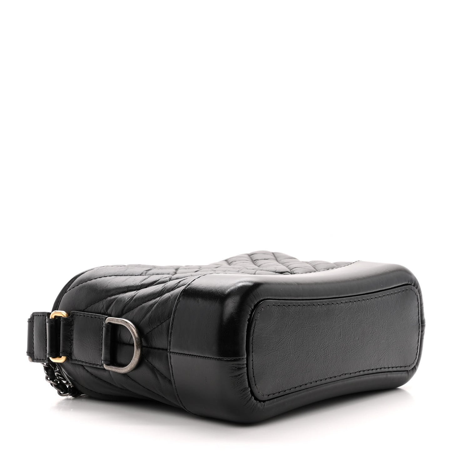 Aged Calfskin Chevron Quilted Small Gabrielle Hobo Black