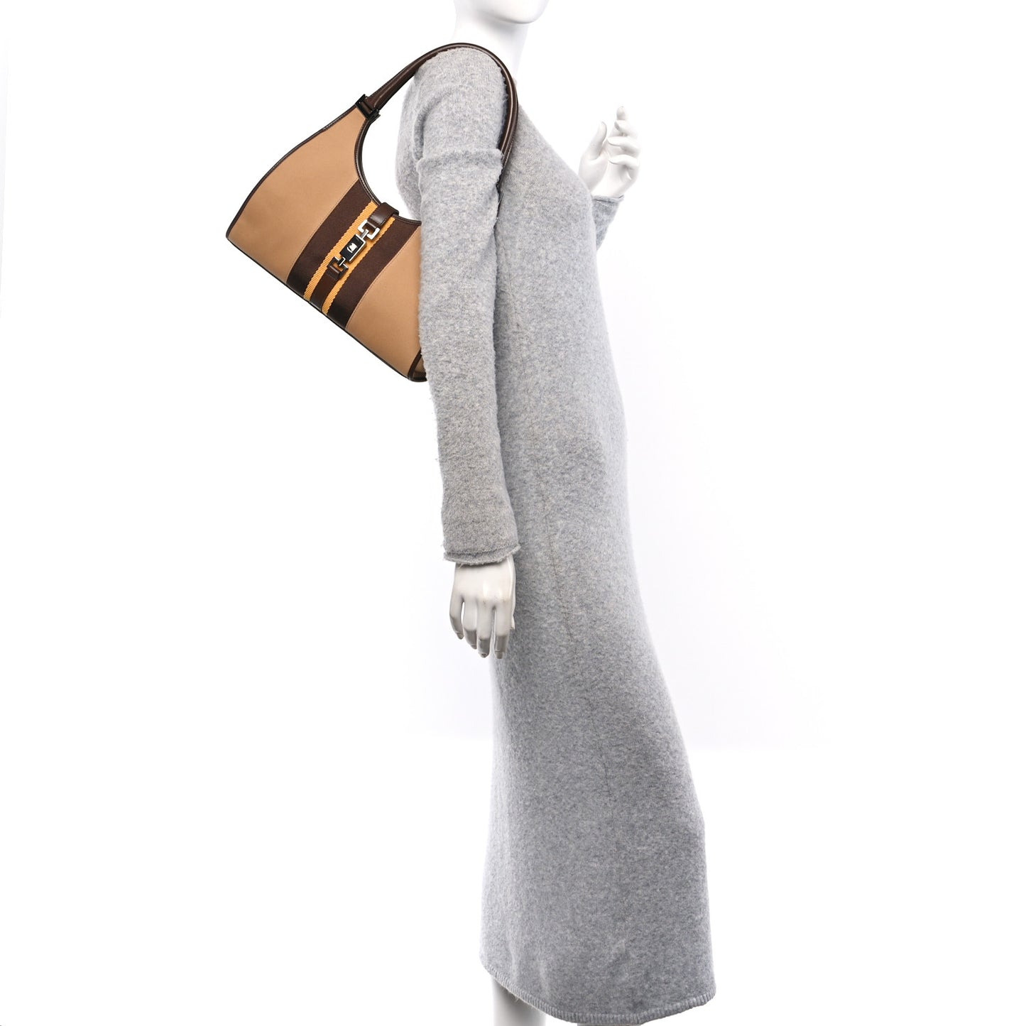 Canvas Web Bardot Shoulder Bag Brown Beige Yellow