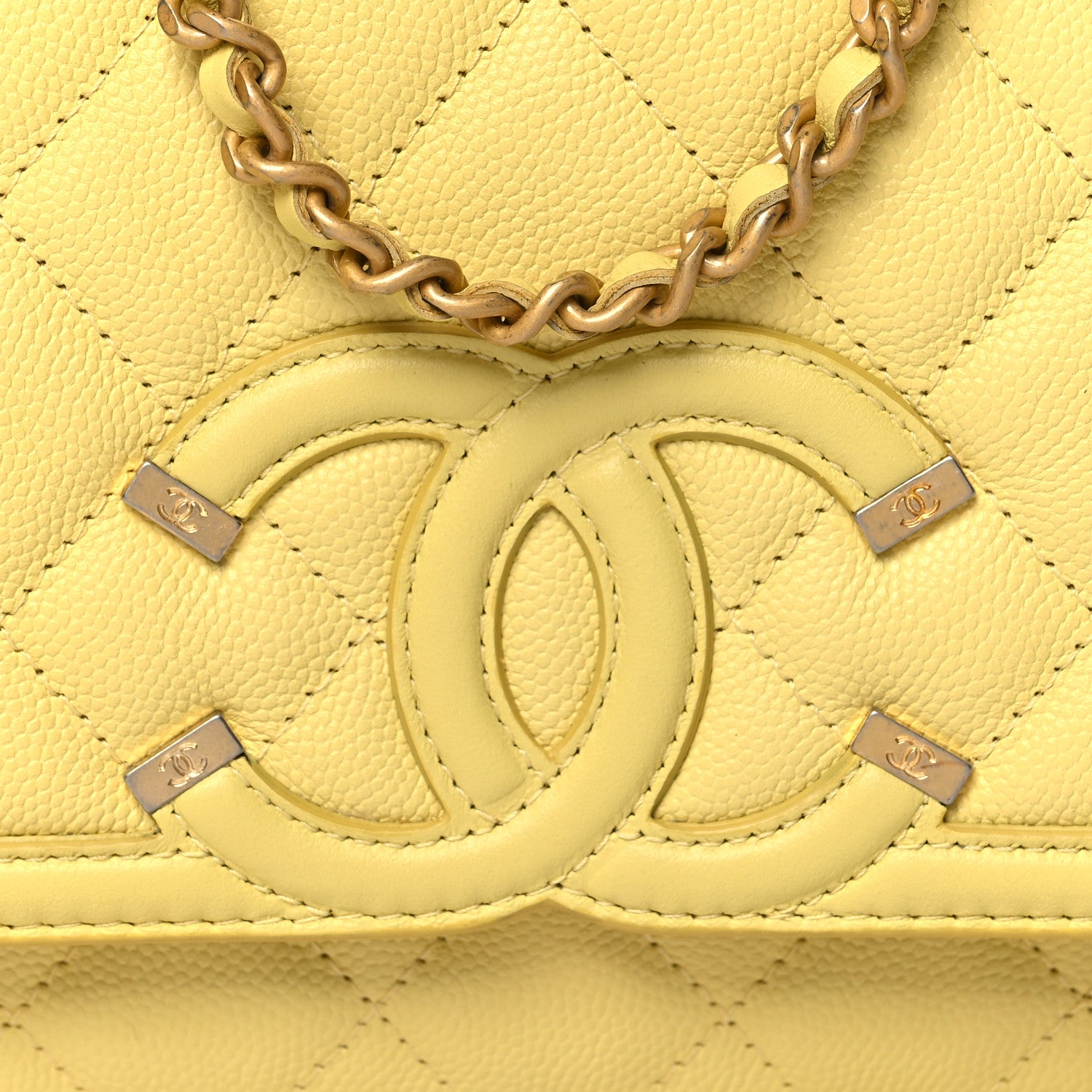 Chanel Caviar Quilted CC Filigree Wallet On Chain WOC Yellow 9 of 14