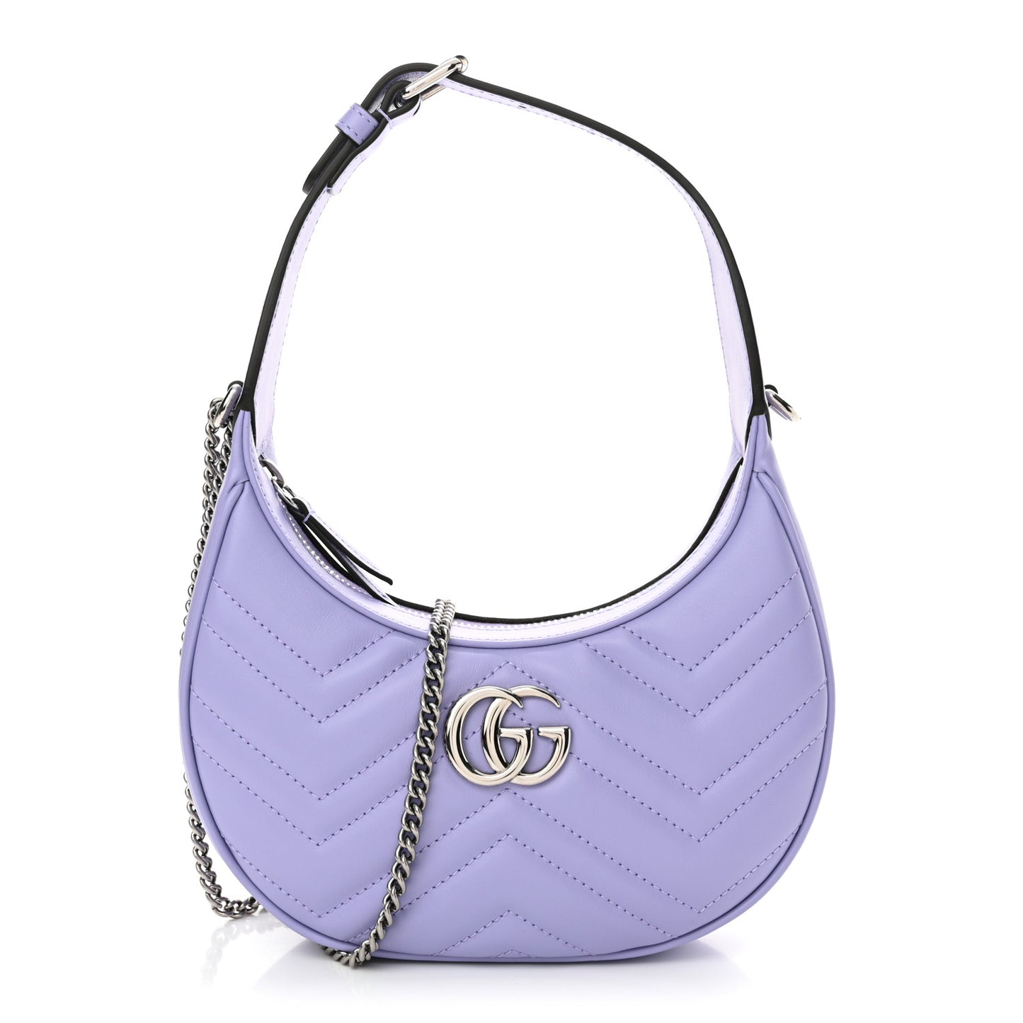 Calfskin Matelasse Mini GG Marmont Half Moon Hobo Lapis