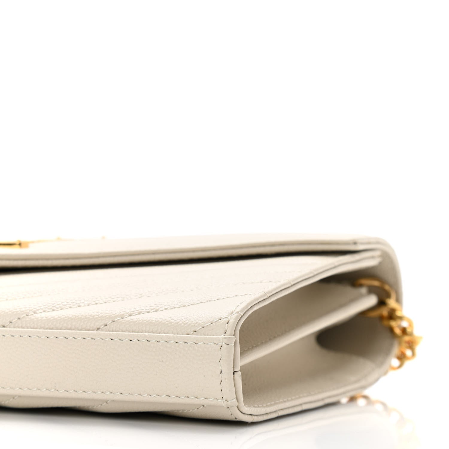 Saint Laurent Grain De Poudre Matelasse Chevron Monogram Chain Wallet Crema Soft 9 of 10