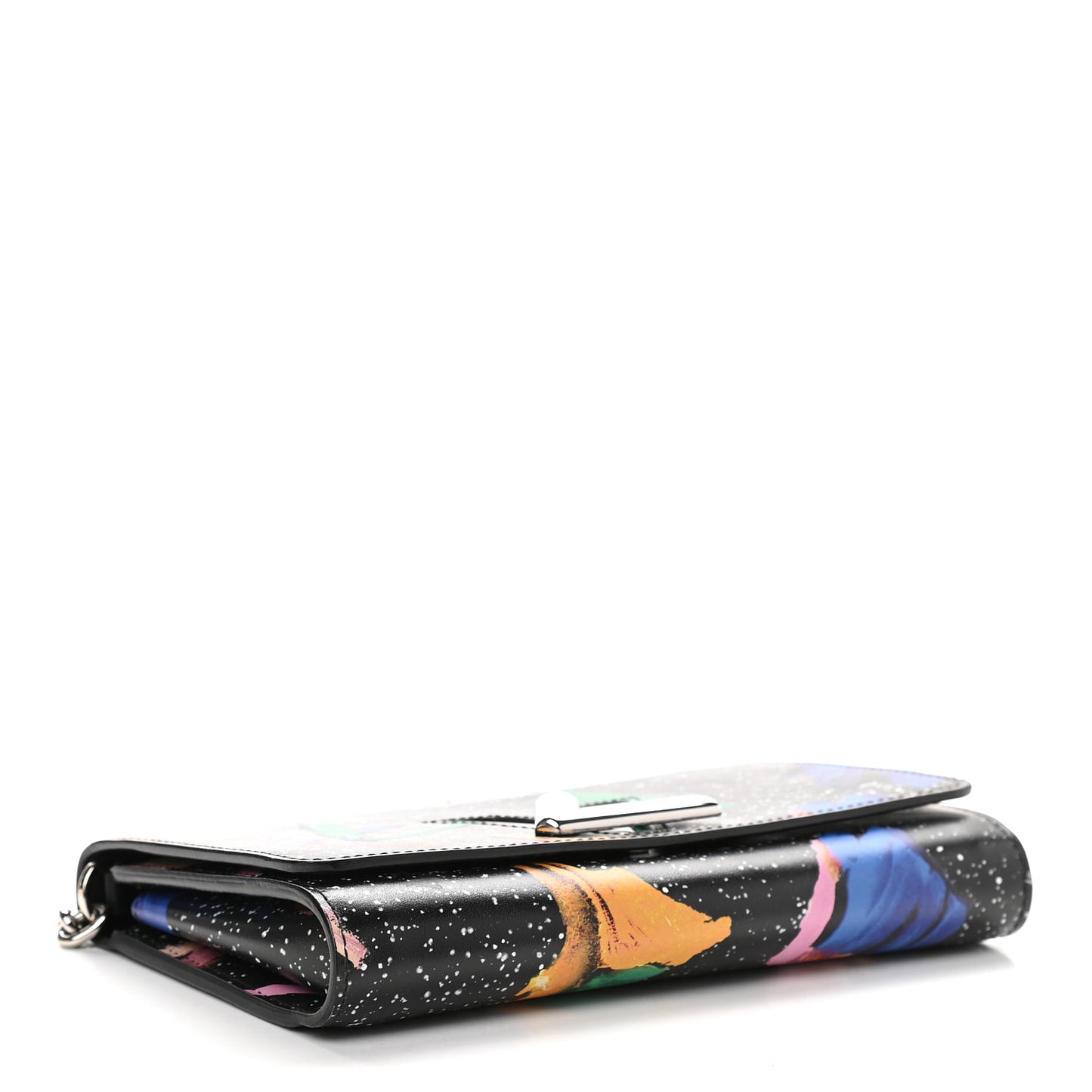 Calfskin Splash Print Twist Chain Wallet Black