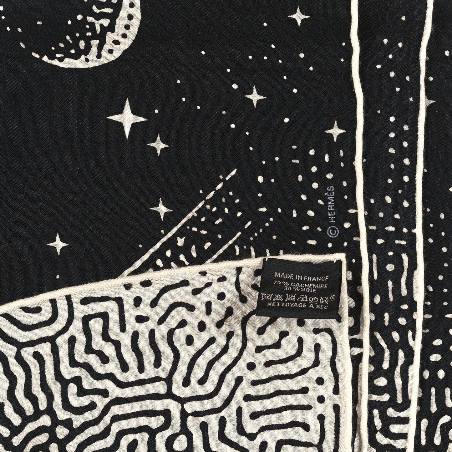 Silk Cashmere Clair De Lune Shawl 140 Black White
