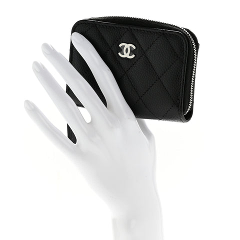 Caviar Quilted Zip Coin Purse Black
