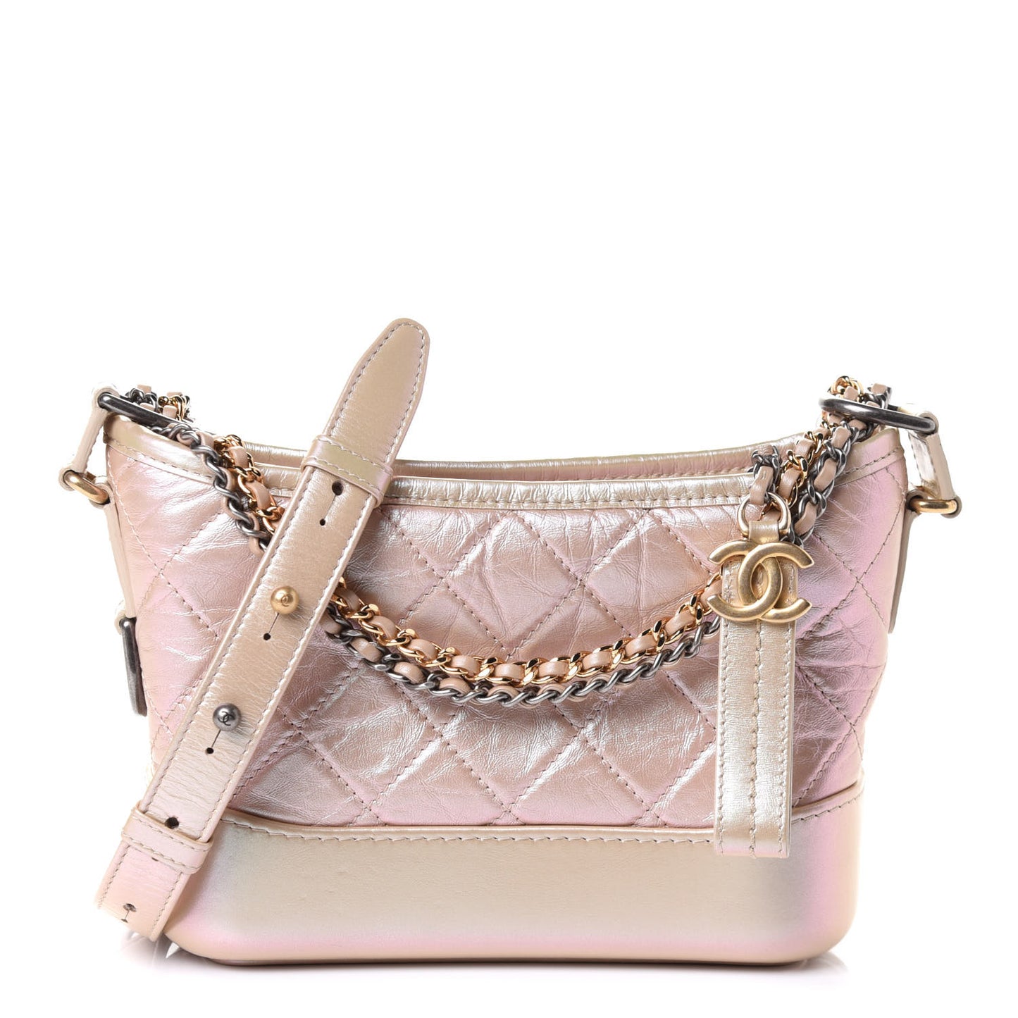 Iridescent Aged Calfskin Quilted Small Gabrielle Hobo Light Pink