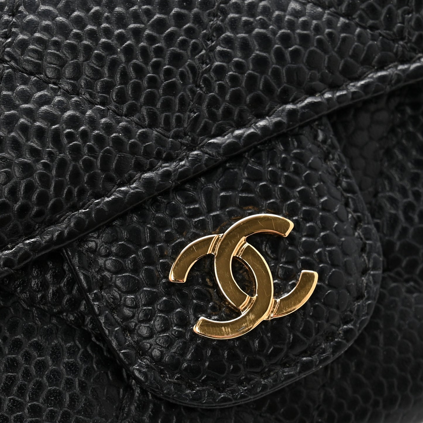 Caviar Quilted Flap Card Holder Wallet Black