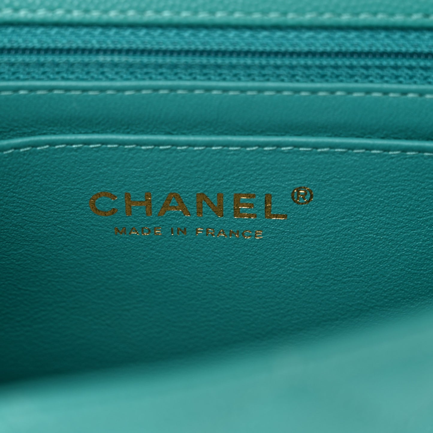 Caviar Quilted Mini Rectangular Flap Turquoise