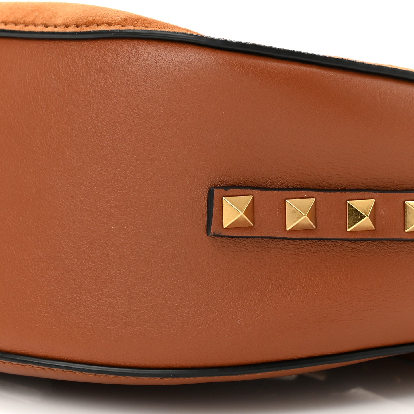 Suede Calfskin Rockstud Halfmoon Saddle Bag Selleria