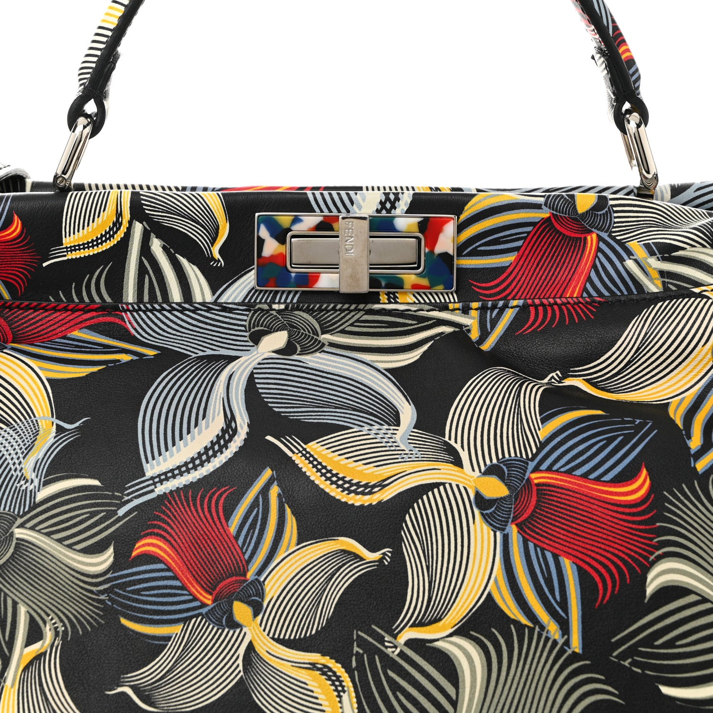 Calfskin Orchid Large Peekaboo Iconic Satchel Black Multicolor