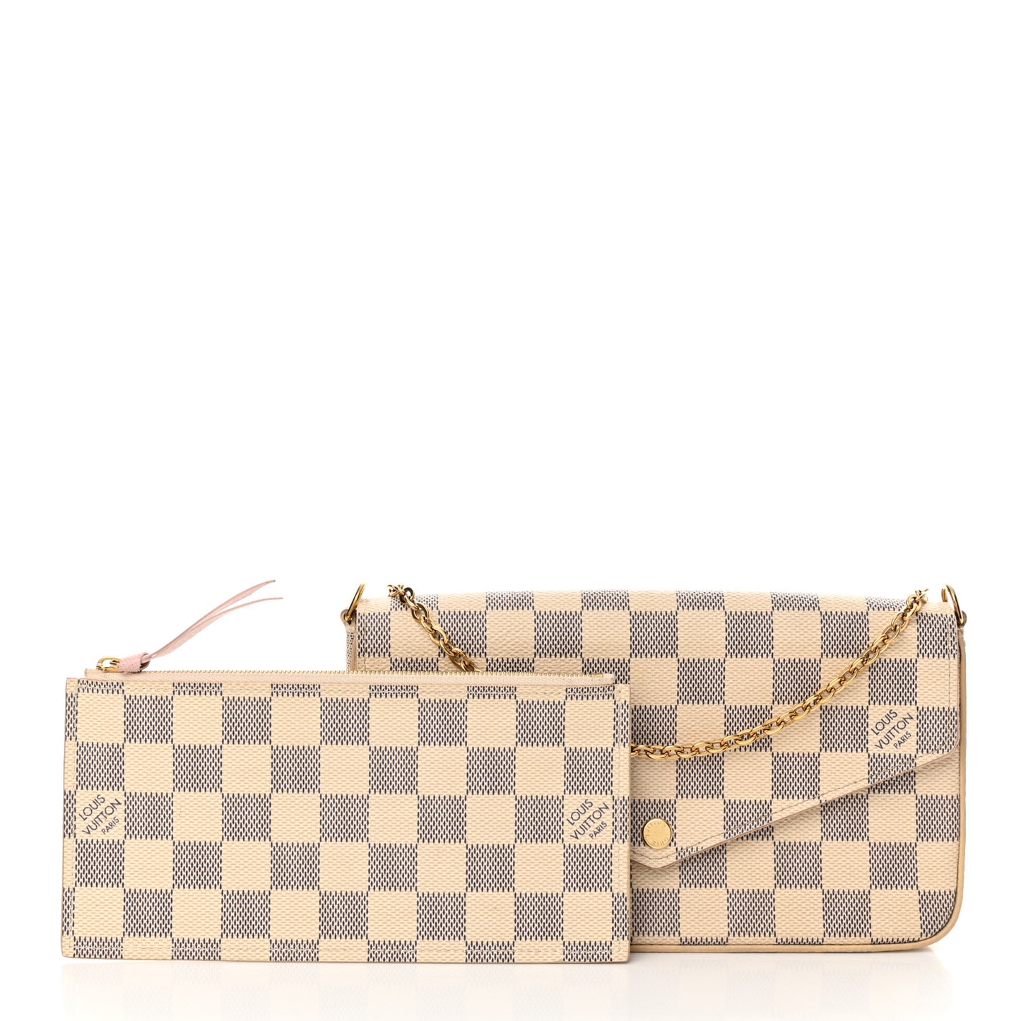 Damier Azur Pochette Felicie Chain Wallet Rose Ballerine