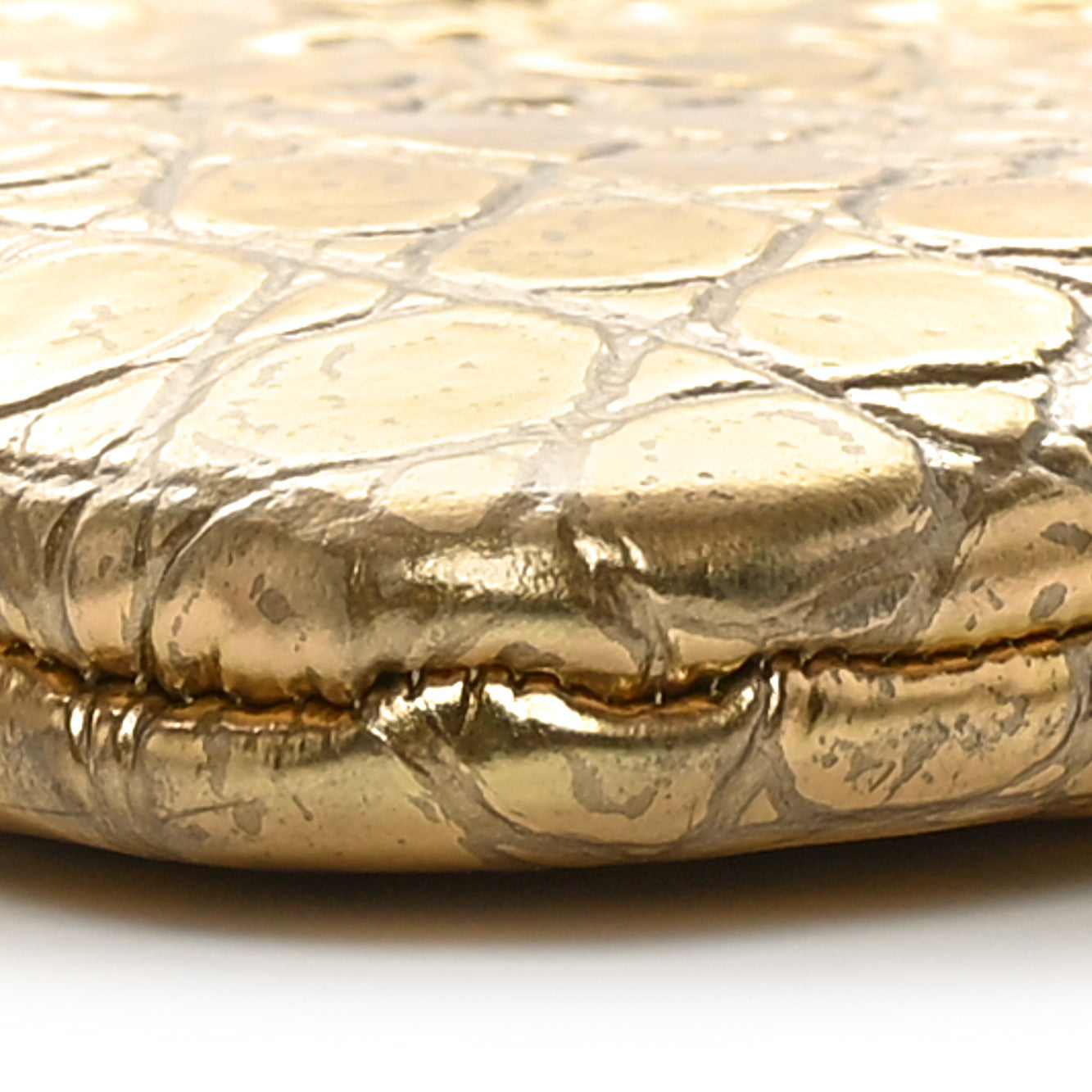 Metallic Crocodile Calfskin Embossed Medium Cocodile Cosmetic Case Gold