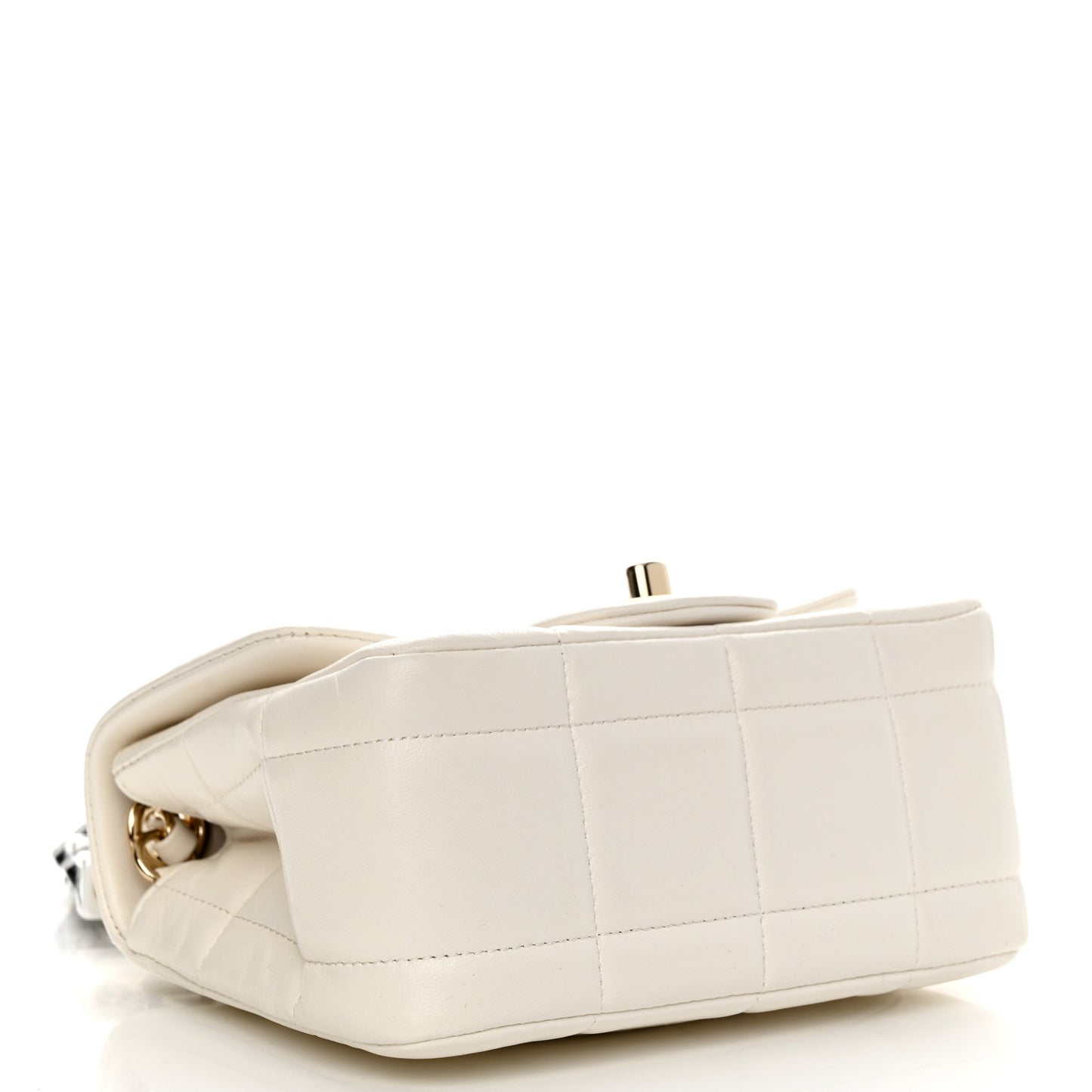 Lambskin Resin Crystal Square Quilted Monacoco Mini Square Flap White