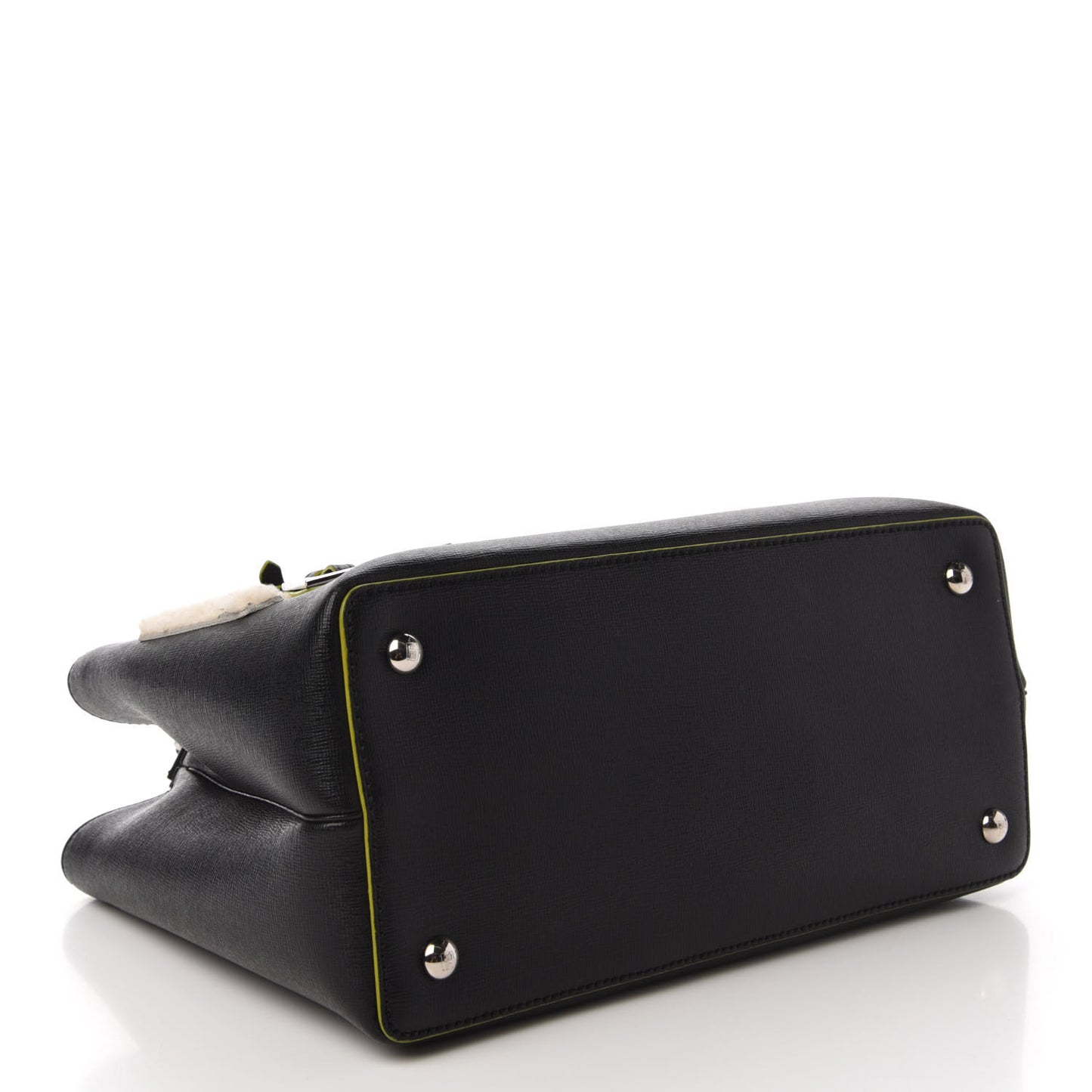 Vitello Elite Shearling Block Letter Petite 2Jours Tote Black