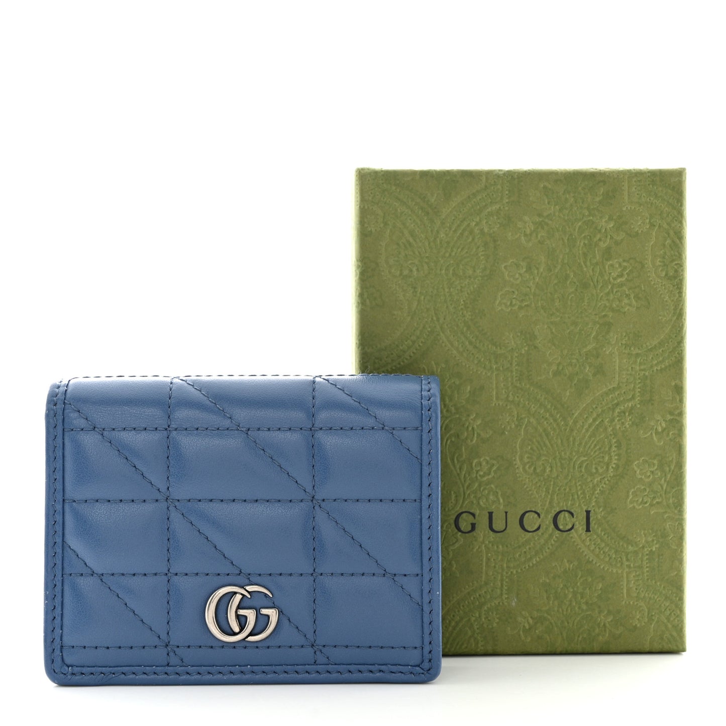 Calfskin Matelasse Aria GG Marmont Card Case Wallet Clear Blue