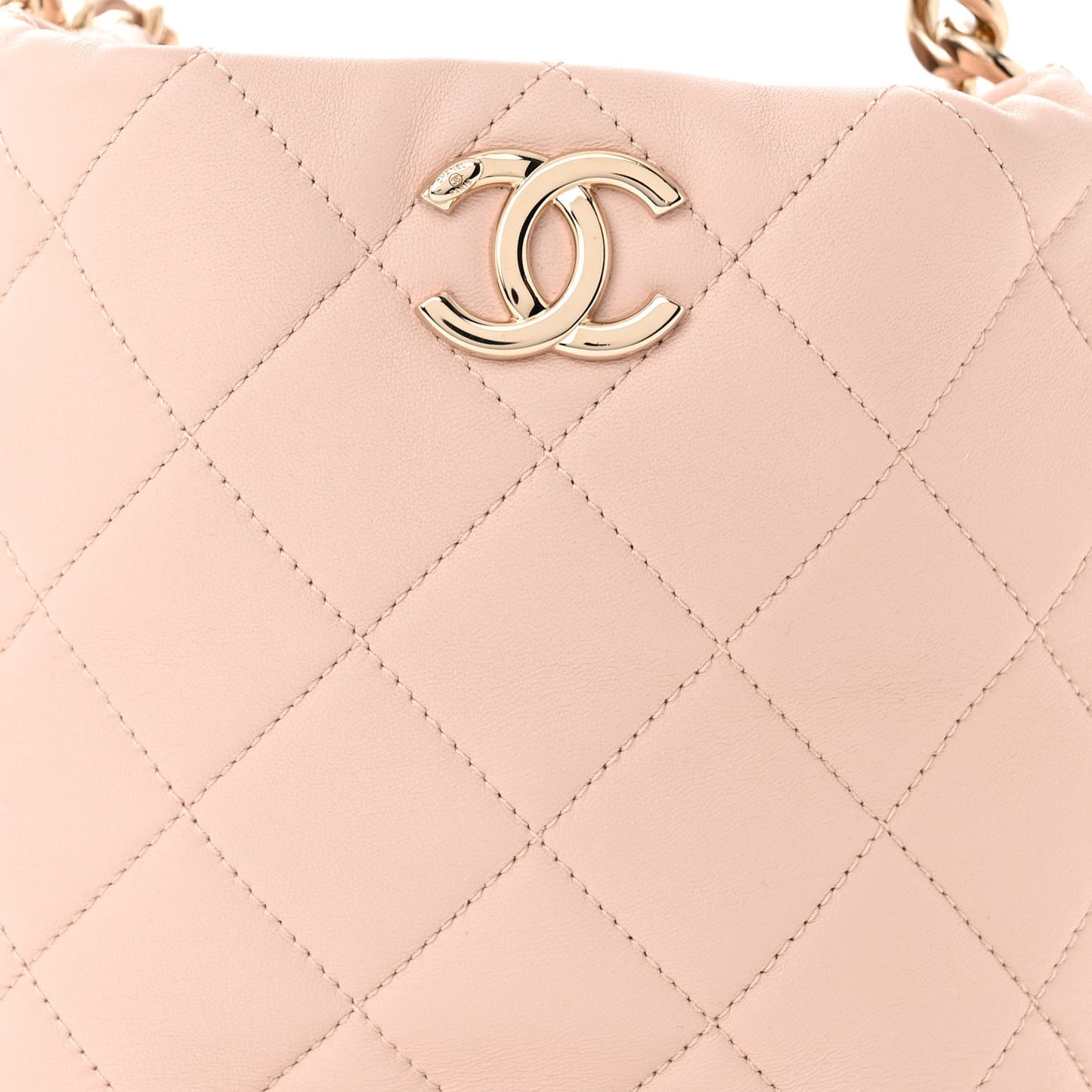 Lambskin Quilted Resin Bi-Color Chain Bucket Bag Light Beige