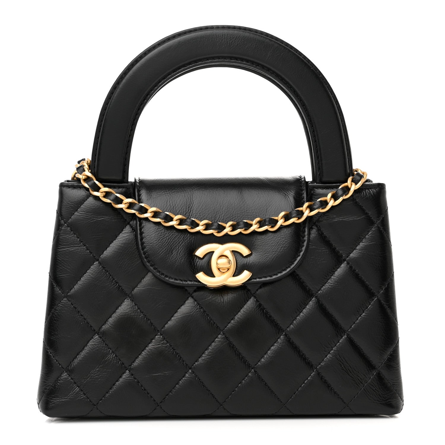 Chanel Shiny Aged Calfskin Quilted Nano Kelly Shopper Black 1 of 11
