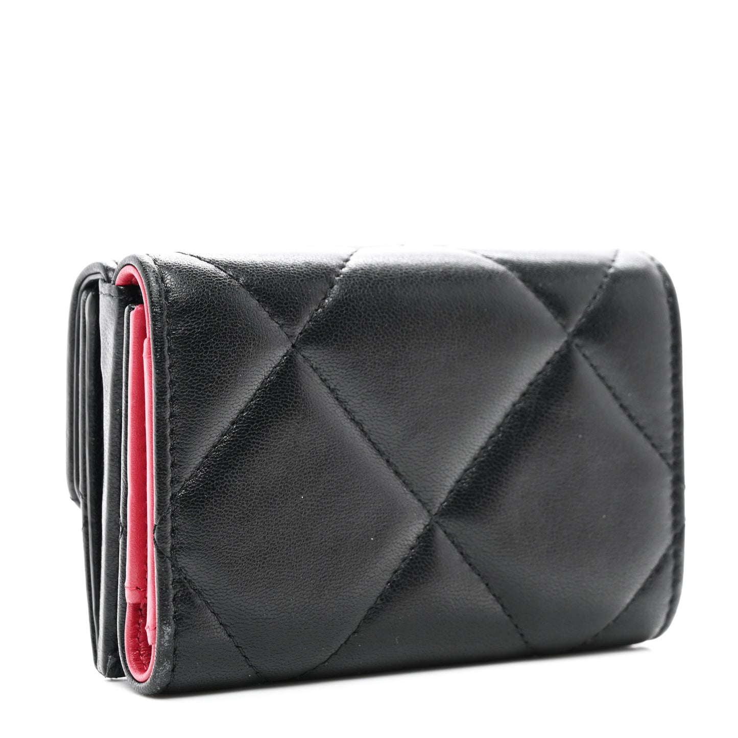 Lambskin Quilted Chanel 19 Flap Card Holder Black