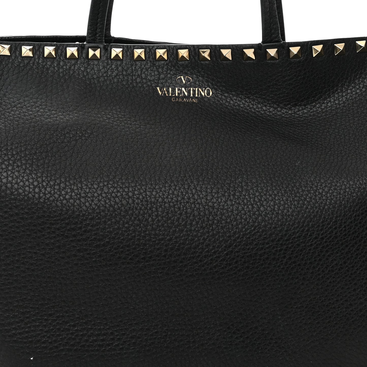 Grained Calfskin Rockstud Shoulder Tote Black
