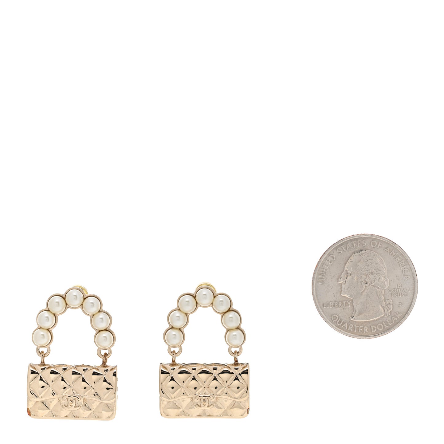 Pearl Quilted CC Flap Bag Earrings Gold