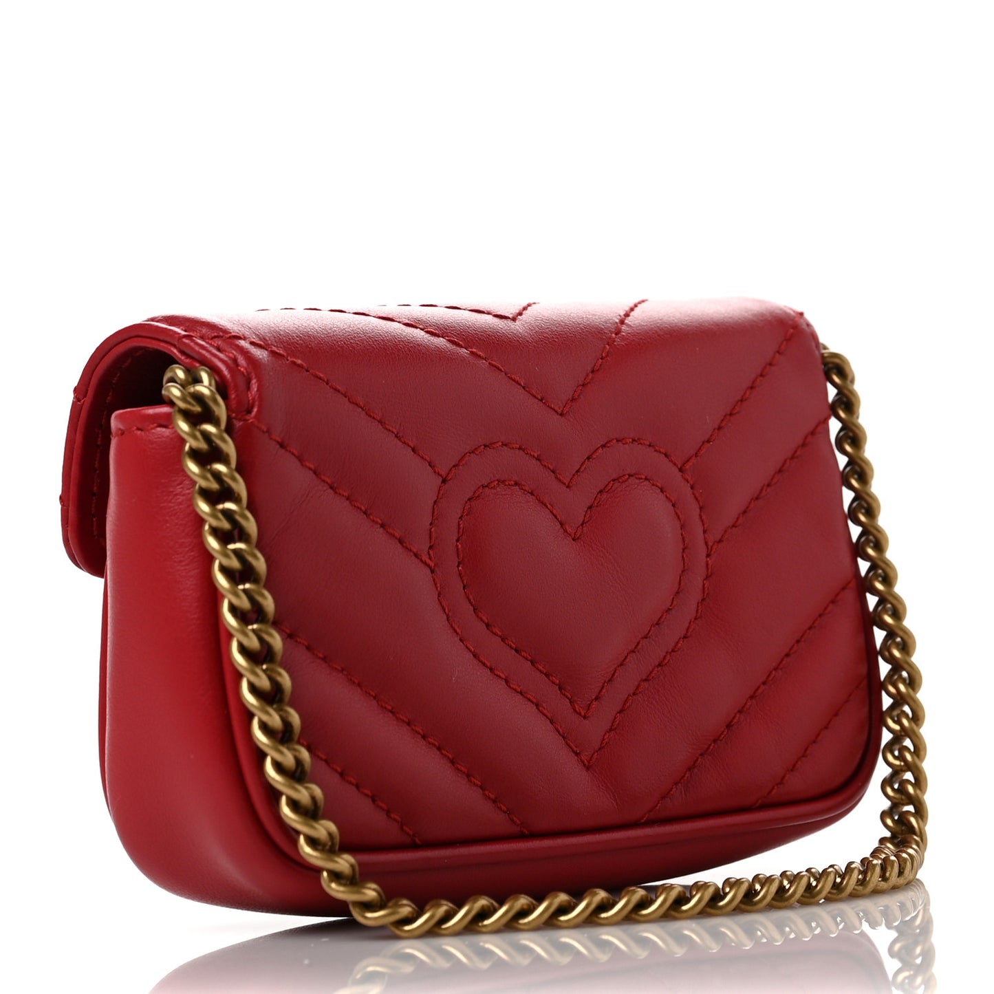 Calfskin Matelasse GG Marmont 2.0 Coin Purse On A Chain Hibiscus Red