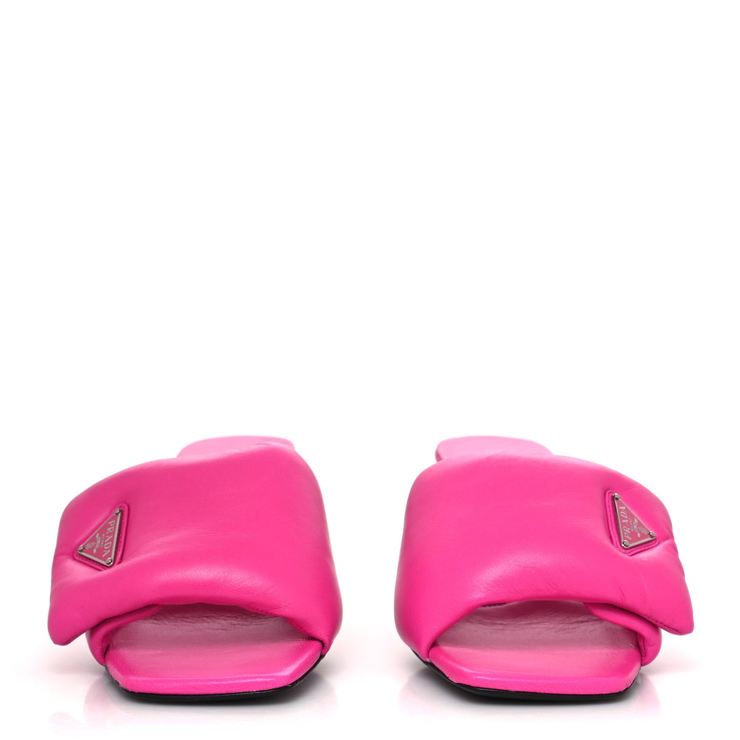 Nappa Soft Padded Metal Triangle Logo 65mm Slide Sandals 40 Begonia Fluo