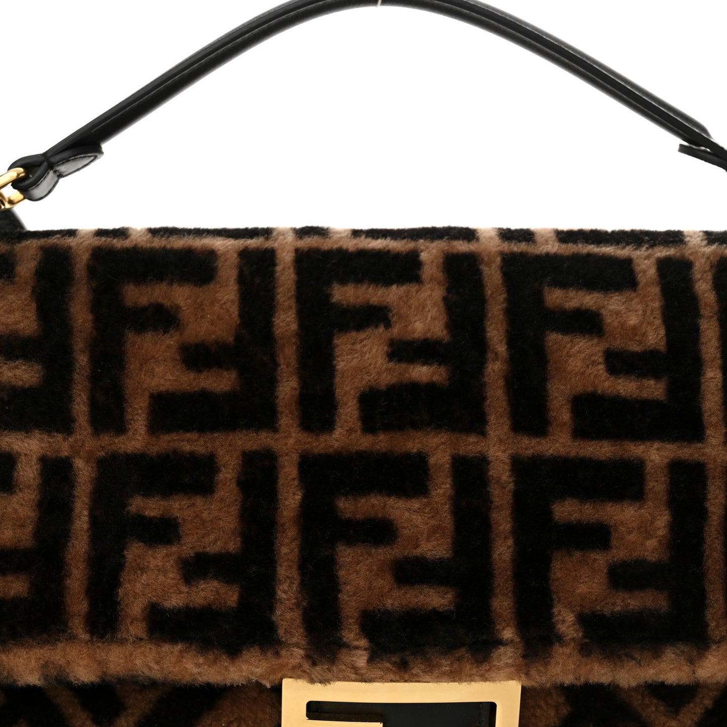 Shearling Vitello Dolce Macro FF 1974 Large Baguette Tobacco Black