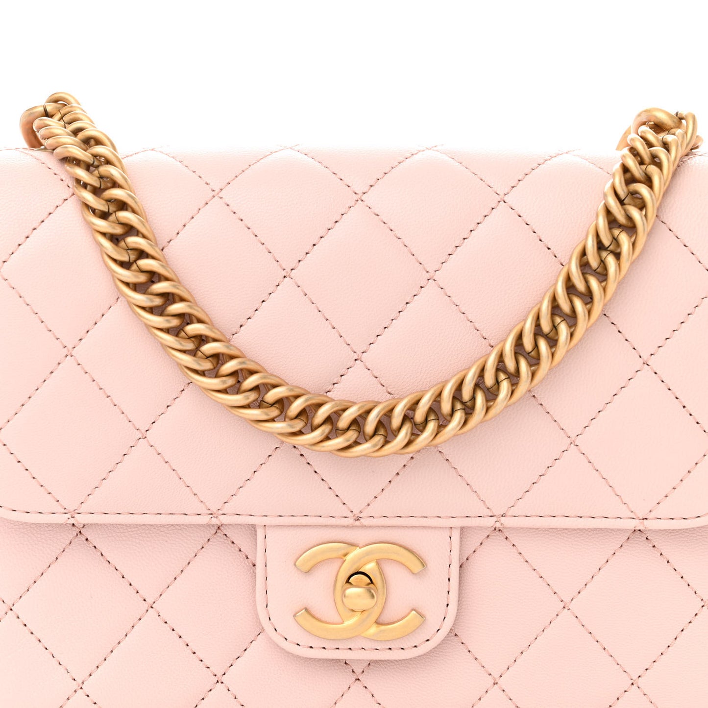 Calfskin Quilted Chain On Chain Flap Light Pink