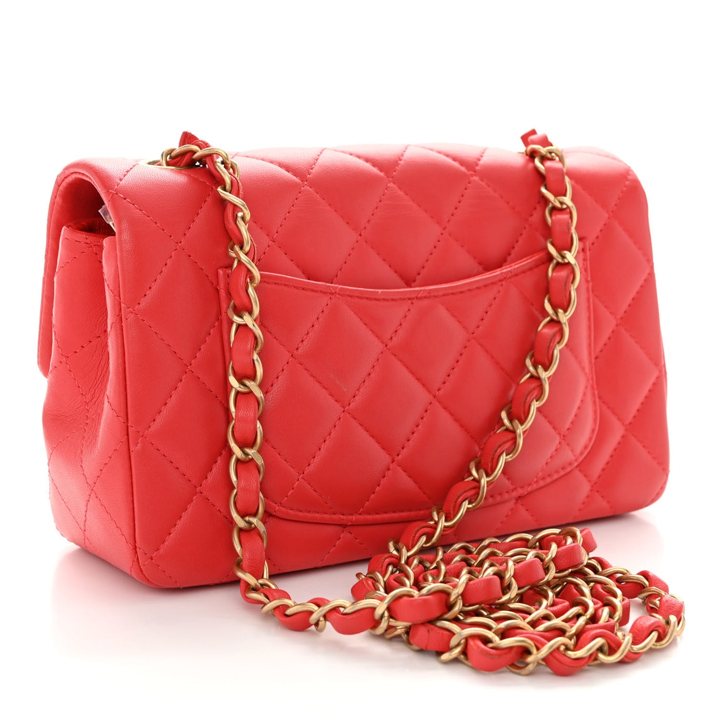 Lambskin Quilted Mini Rectangular Flap Red