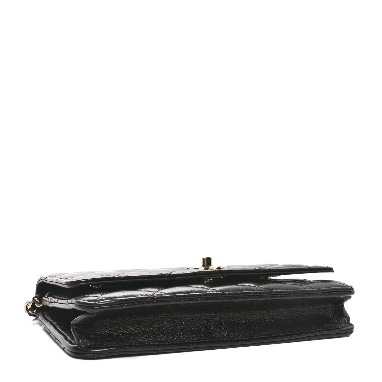 Chanel Shiny Aged Calfskin Enamel Logo Quilted Wallet On Chain WOC Black 4 of 10