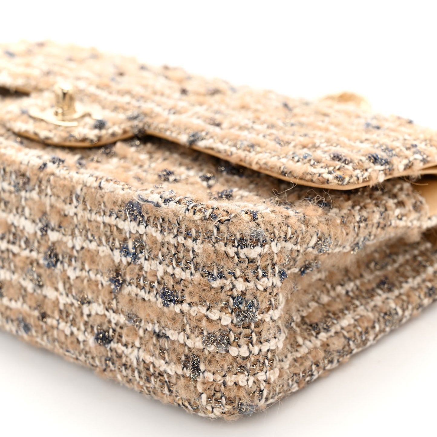 Tweed Quilted Medium Double Flap Beige Gold Multicolor