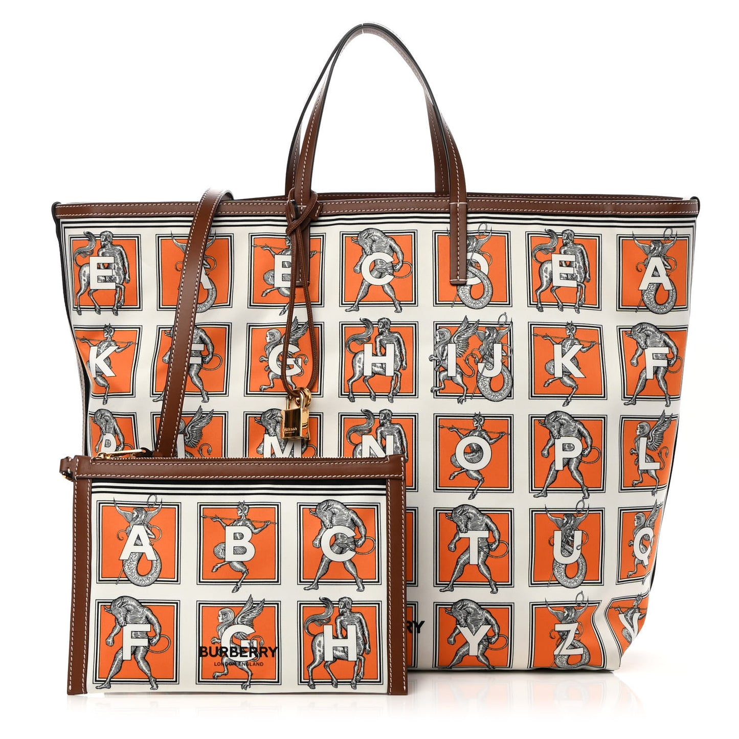 Satin Mythical Alphabet Print Bag Orange White