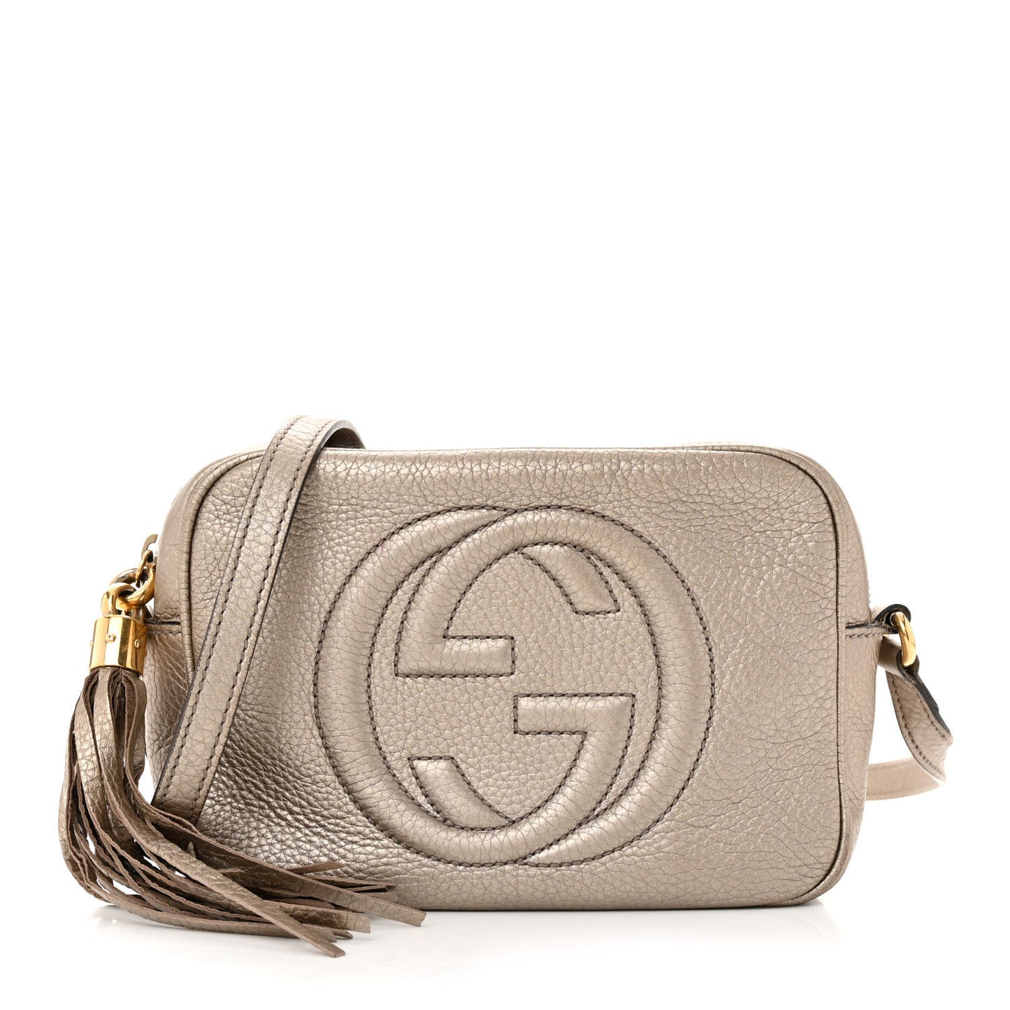 Metallic Pebbled Calfskin Small Soho Disco Bag Golden Beige