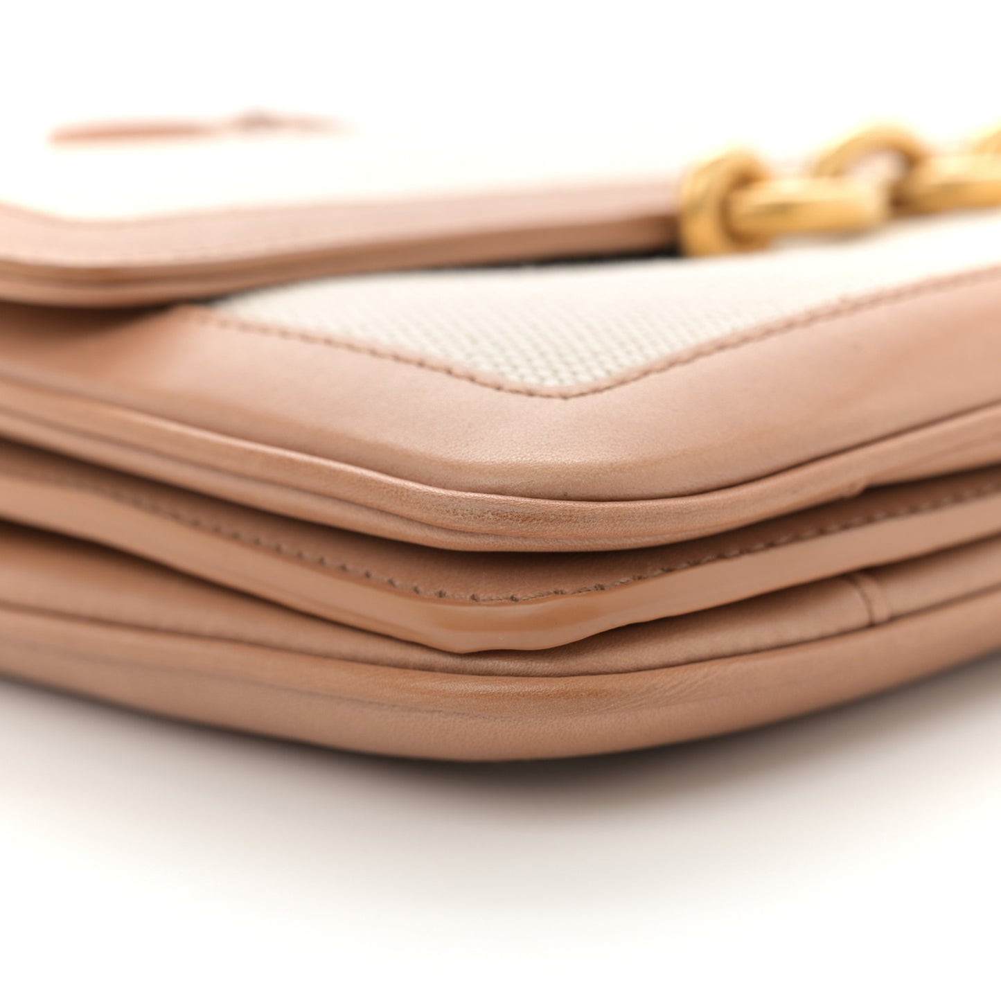 Smooth Calfskin Cotton Canvas Le Maillon Satchel Natural Beige