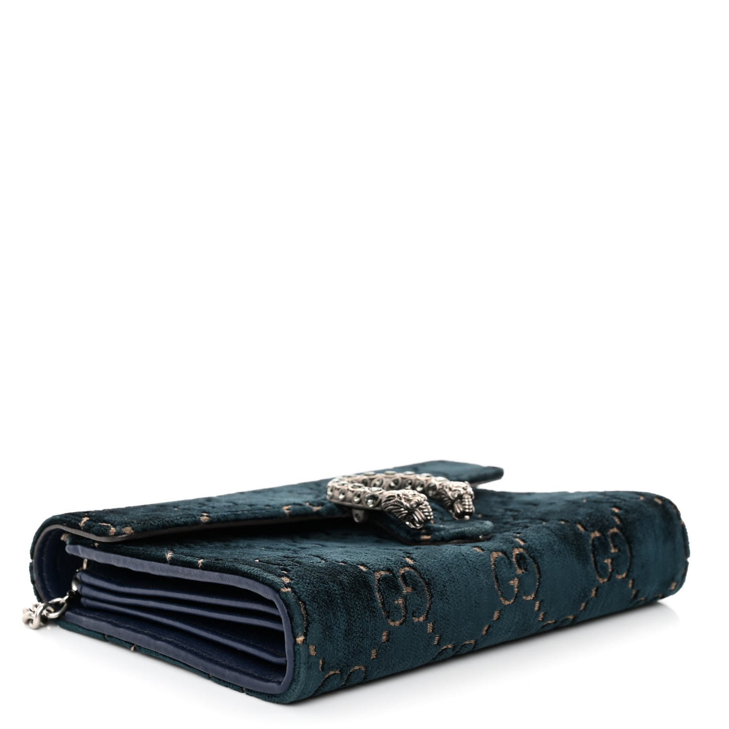 Velvet Crystal GG Monogram Mini Dionysus Chain Wallet Blue Beige Black