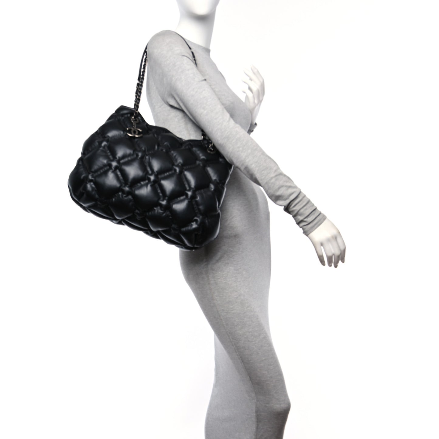 Calfskin Quilted Chesterfield Shoulder Bag Black