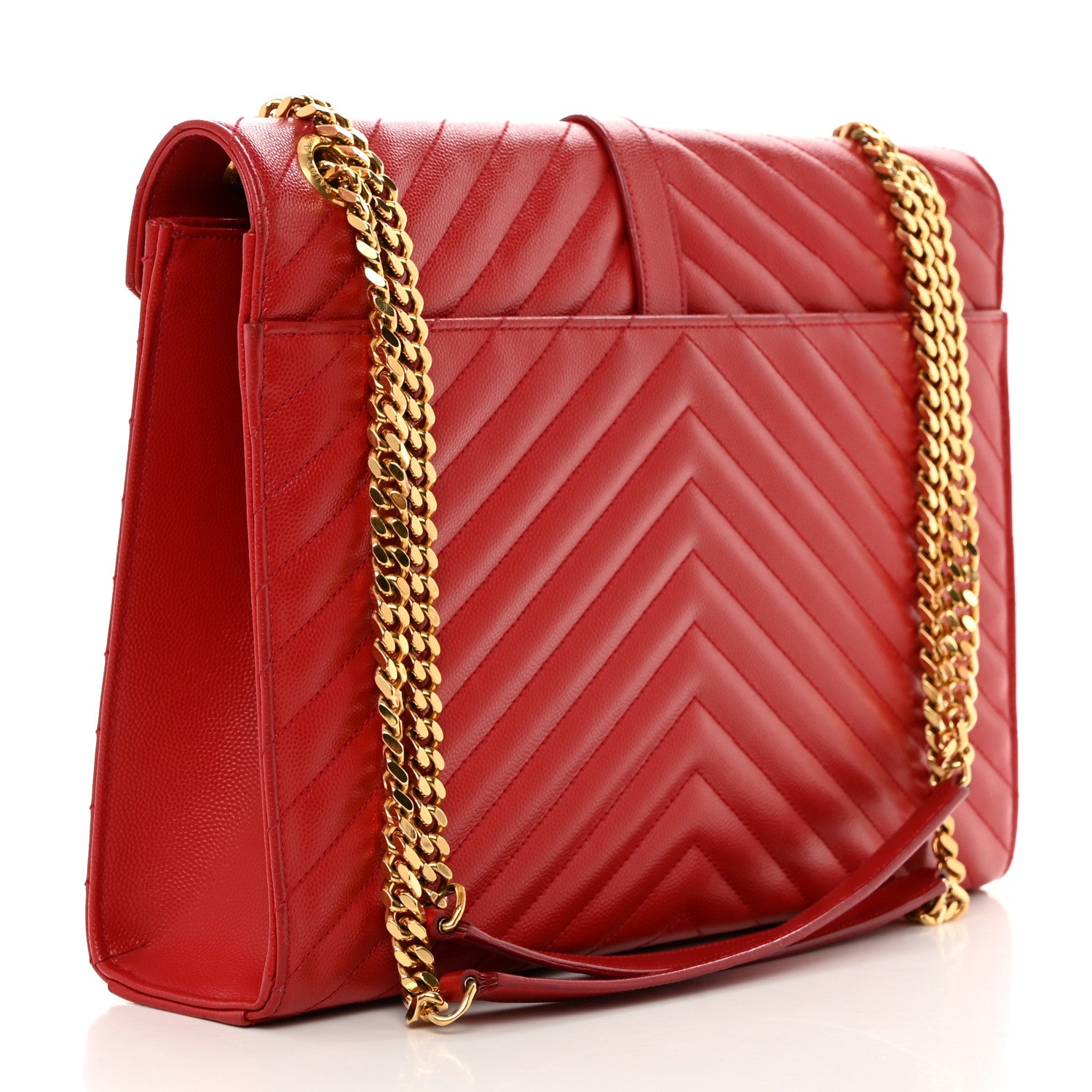 Saint Laurent Grain De Poudre Matelasse Chevron Large Monogram Satchel Lipstick Red 3 of 10