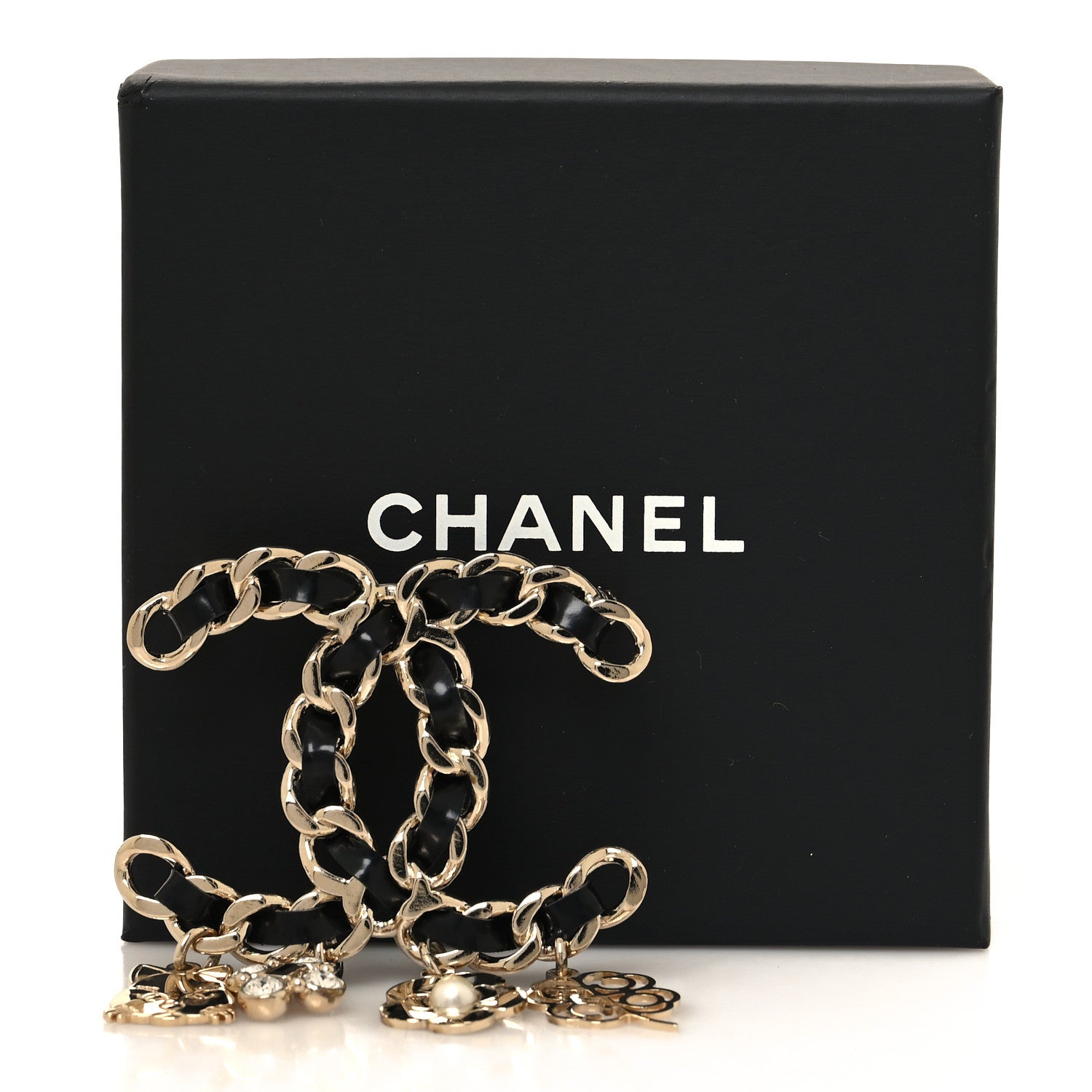 Chanel Lambskin Crystal Chain CC Charms Brooch Black Gold 5 of 5