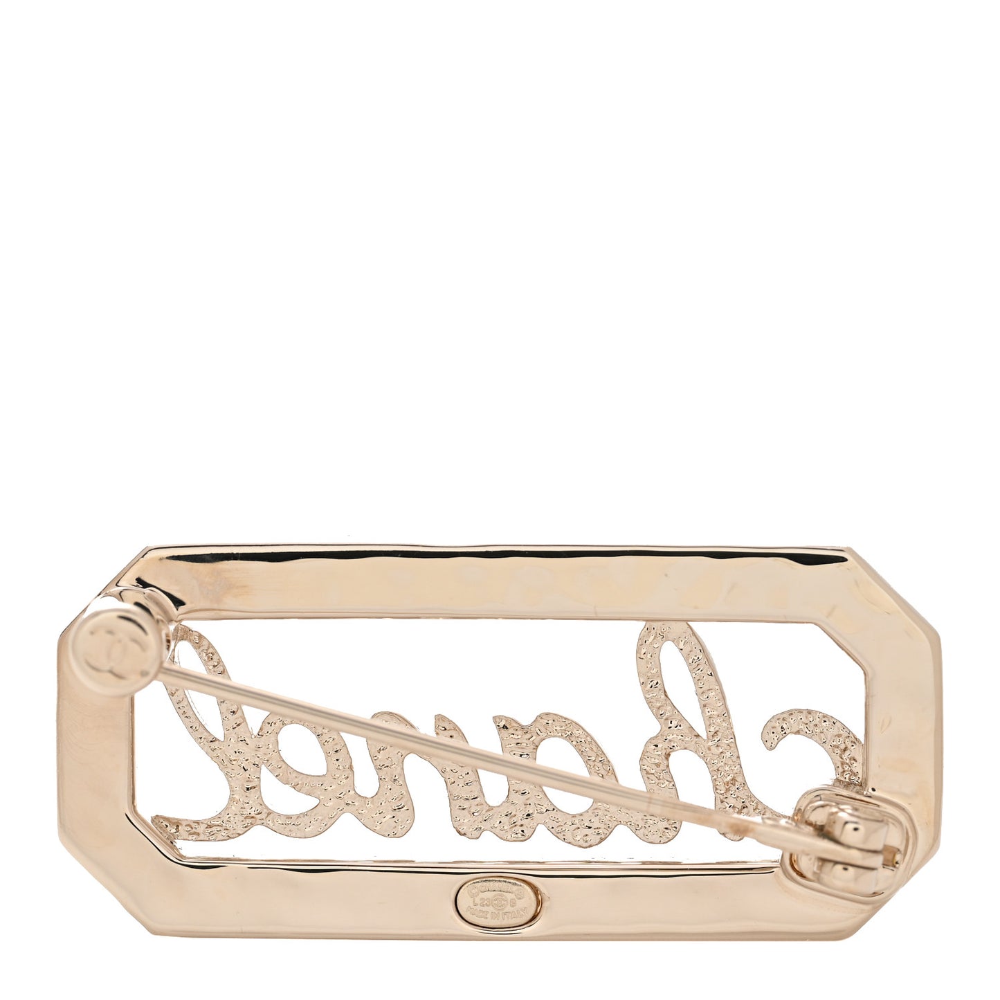 Crystal Pearl Logo Brooch Gold White