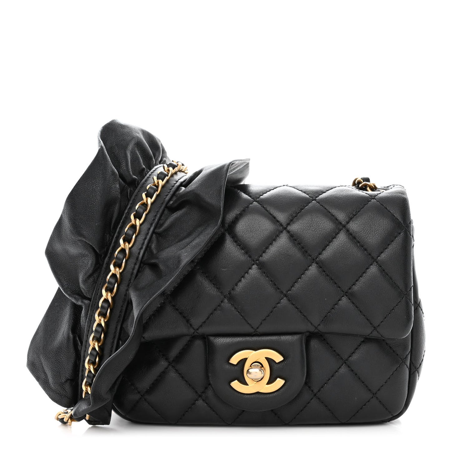 Lambskin Quilted Mini Romance Square Flap Black