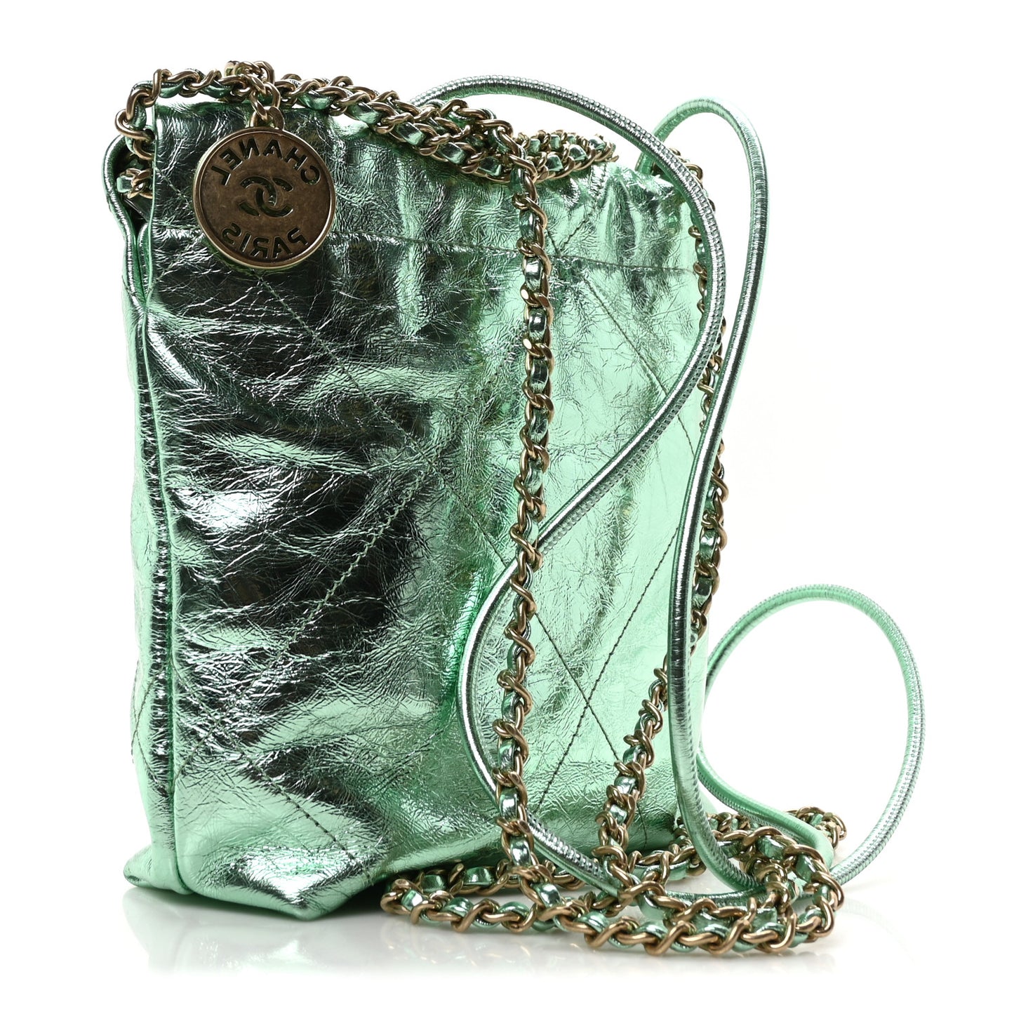 Metallic Calfskin Quilted Mini Chanel 22 Green