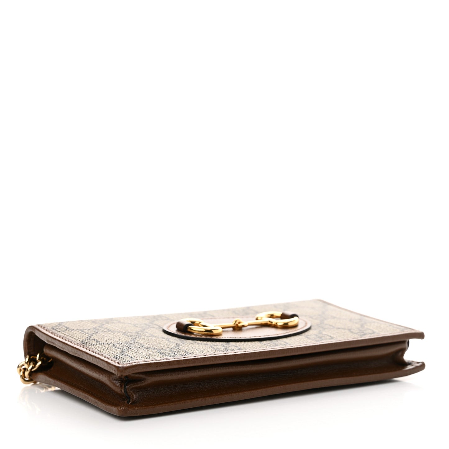 GG Supreme Monogram Azalea Calfskin Horsebit 1955 Wallet On Chain Beige Ebony Brown Sugar
