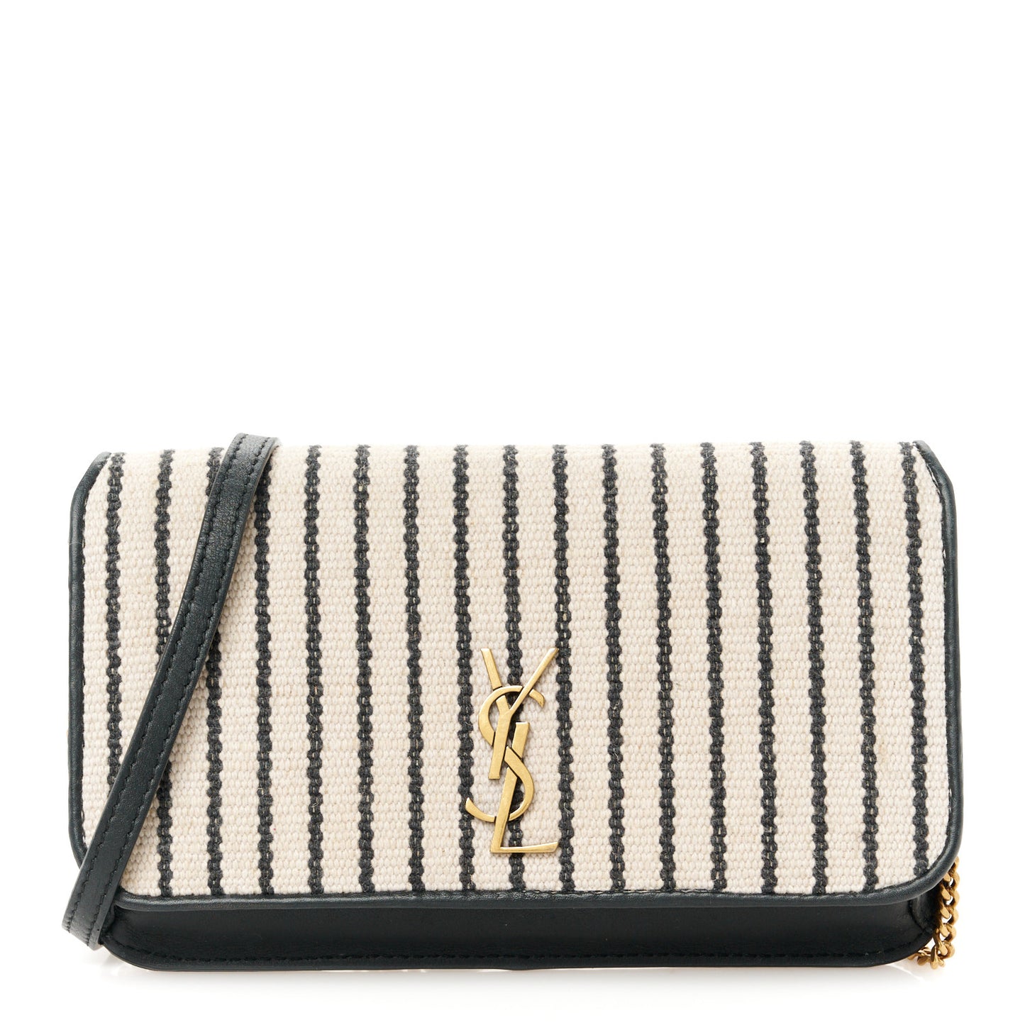 Canvas Striped Phone Holder Crossbody Beige Black