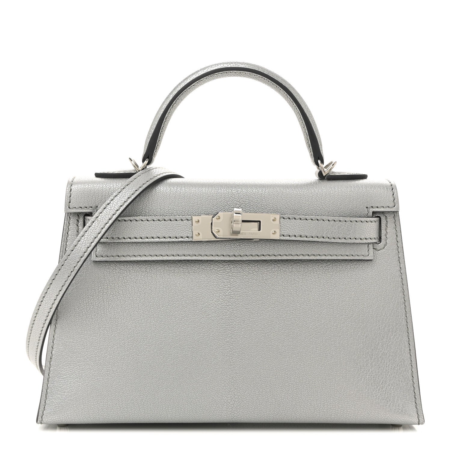 Hermes Metallic Chevre Chamkilight Mini Kelly Sellier 20 Argent