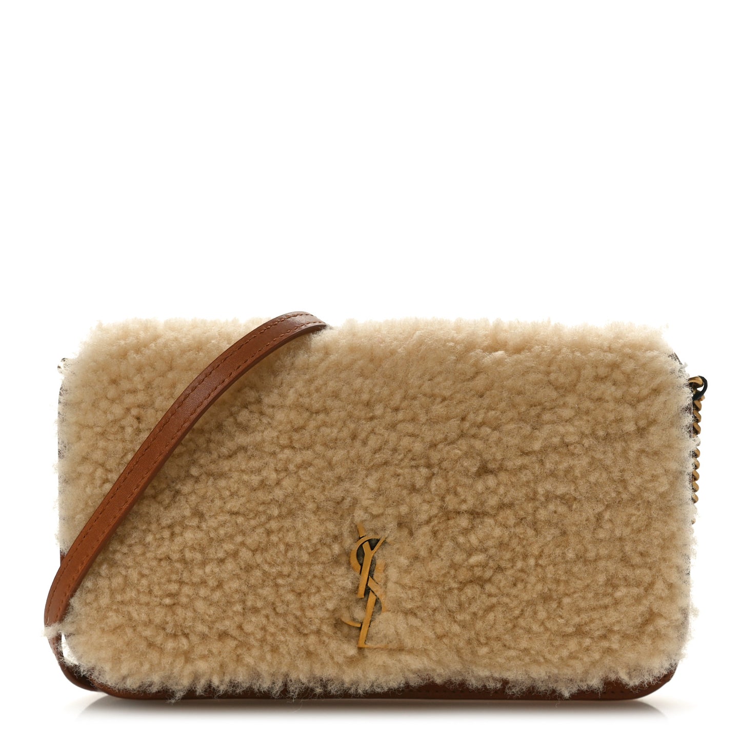 Shearling Monogram Phone Holder Crossbody Brown