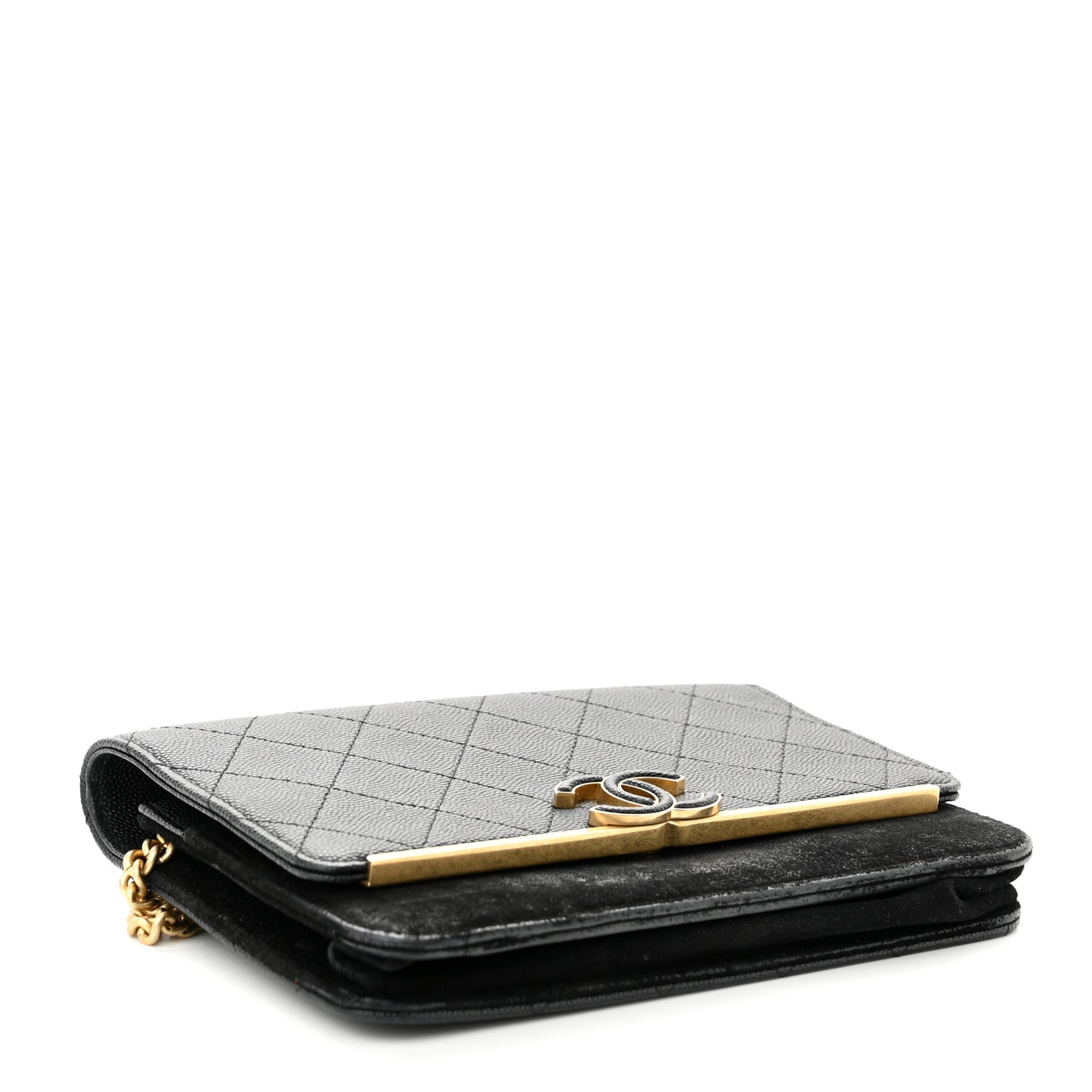 Caviar Suede Stitched Lady Coco Wallet On Chain WOC Black