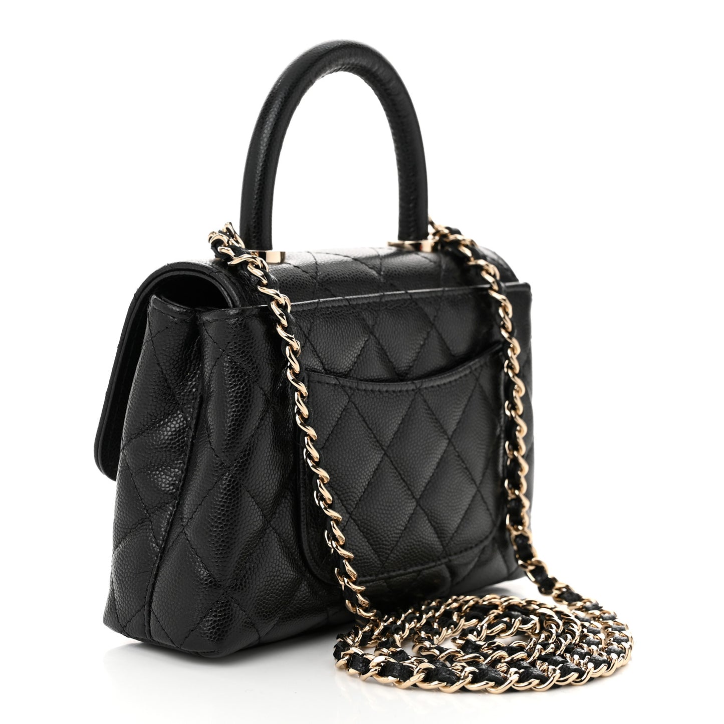 Caviar Quilted Coco Handle Clutch With Chain Black