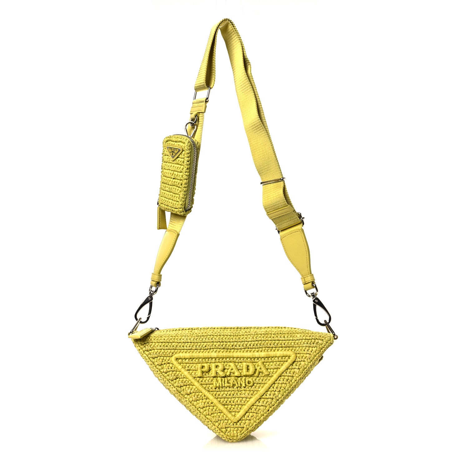 Prada Yarn Raffia Effect Crochet Triangle Shoulder Bag Giallo