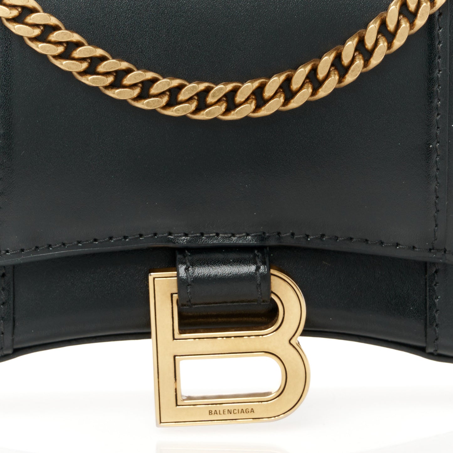 Shiny Box Calfskin Hourglass Chain Bag Black