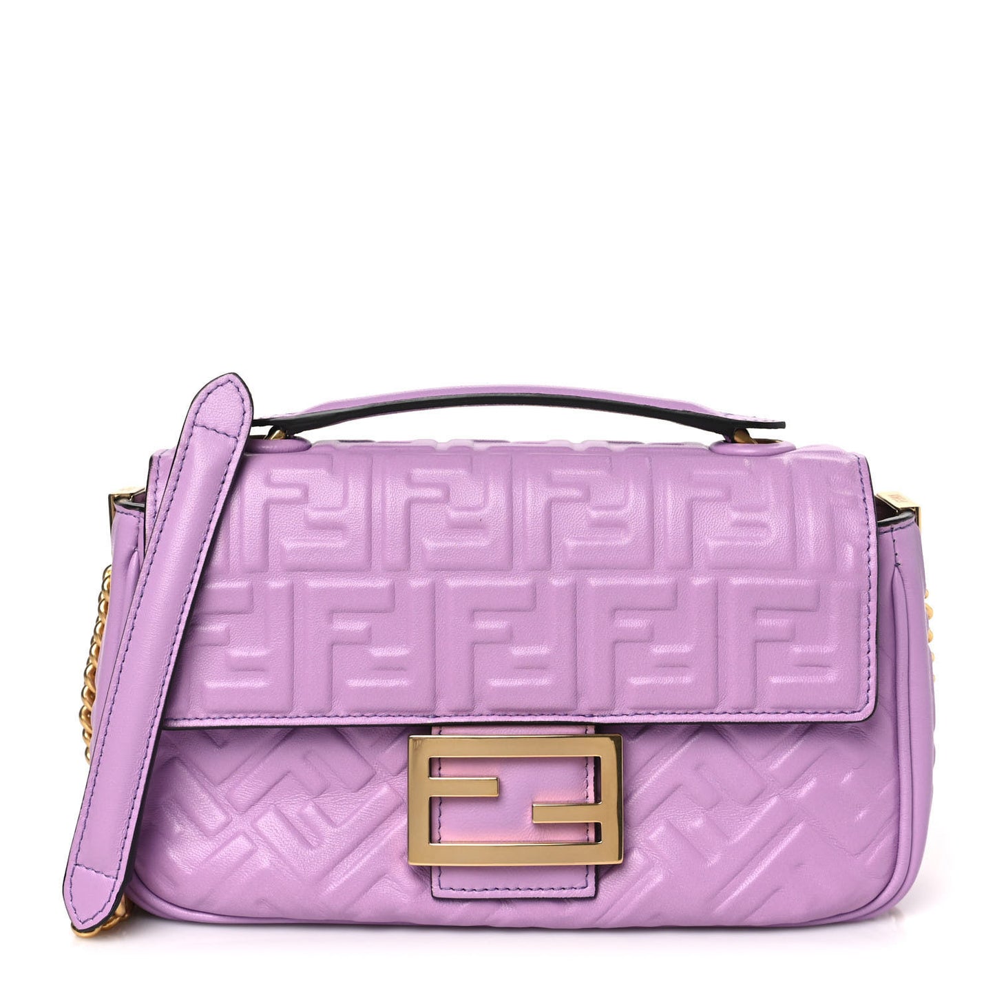 Nappa FF Embossed Small Midi Chain Baguette Violetta