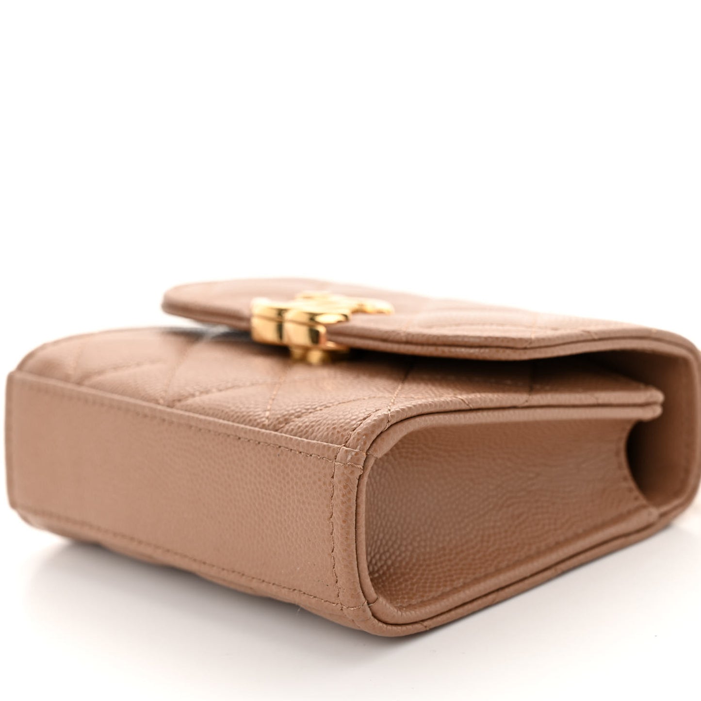 Caviar Quilted Coco First Clutch With Chain Beige